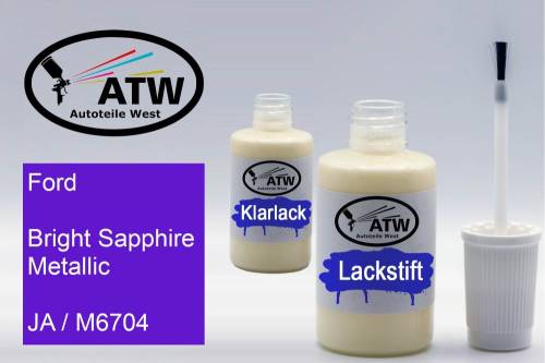 Ford, Bright Sapphire Metallic, JA / M6704: 20ml Lackstift + 20ml Klarlack - Set, von ATW Autoteile West.